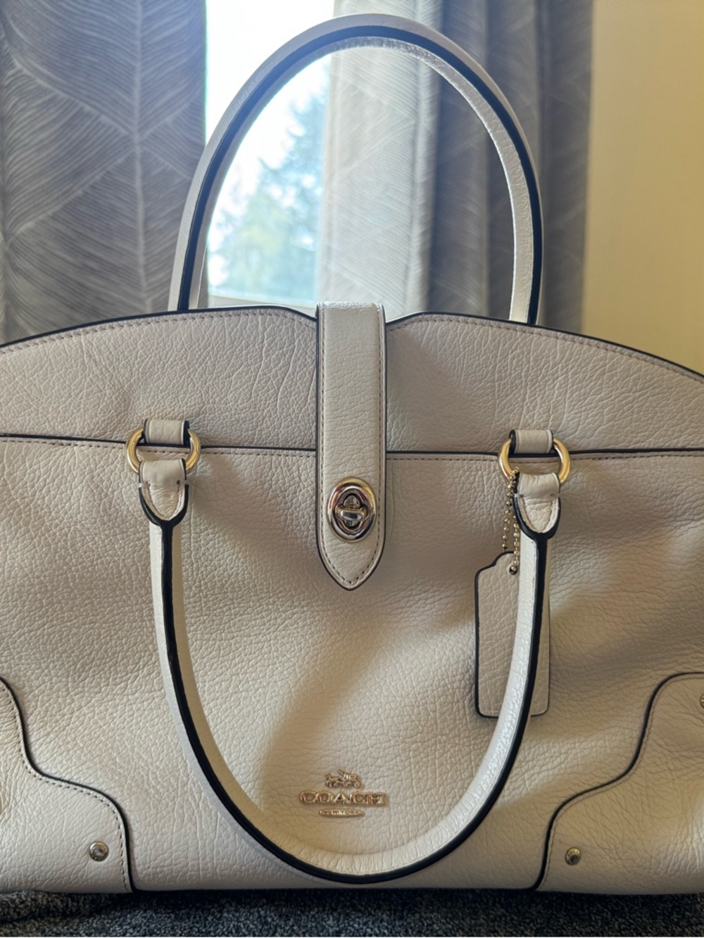 Coach White Pebbled Leather Satchel with Gold Hardware